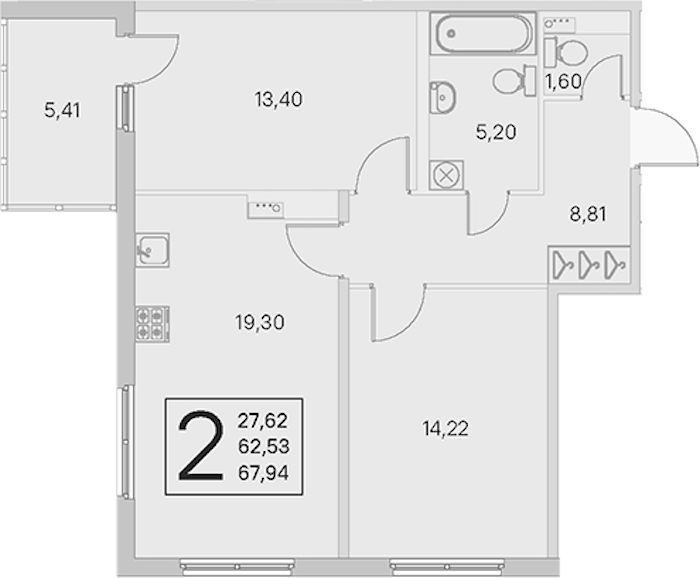 2-комнатная квартира 62.53 м², 2/4 эт., ЖК «Любоград в Стрельне»
